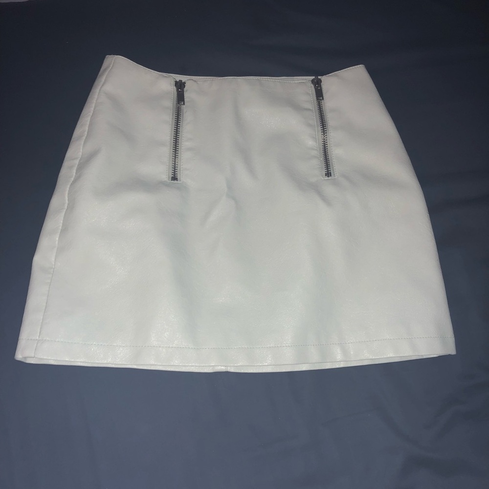 Light blue leather skirt!